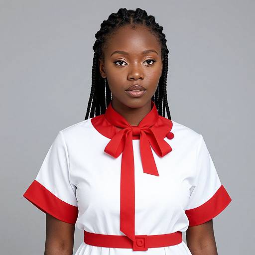 Black Woman with Braids in Red and White