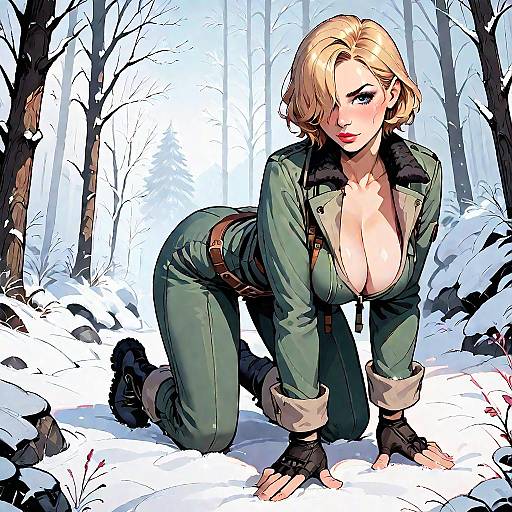 Serious Blonde in a Snowy Tundra Scene