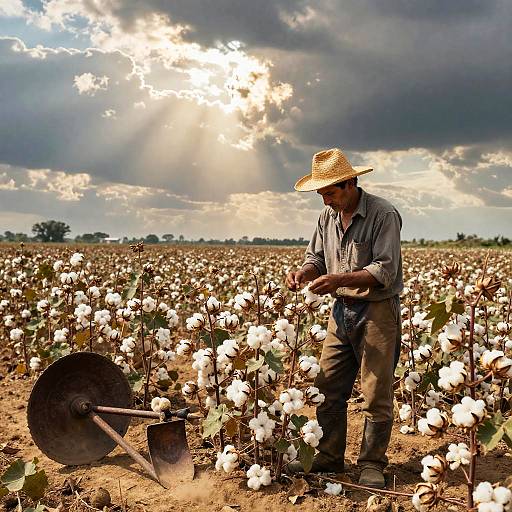 Vintage Cotton Farmer in Nostalgic Plantation