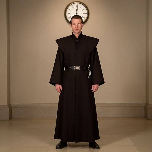 Man in Jedi Robes by Clock Wall