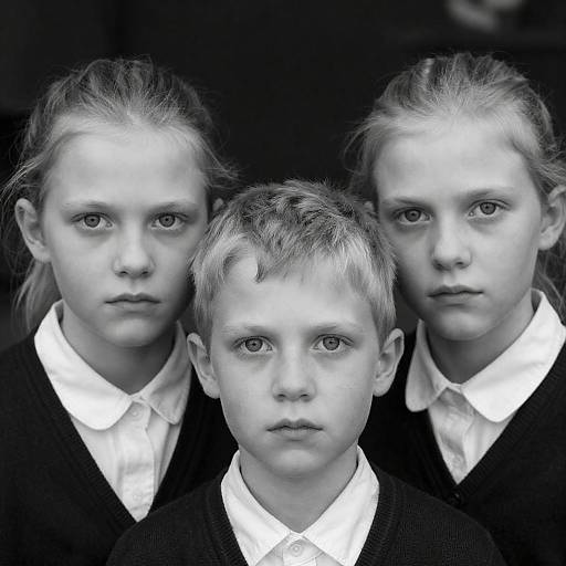 Serious Siblings in Black-and-White