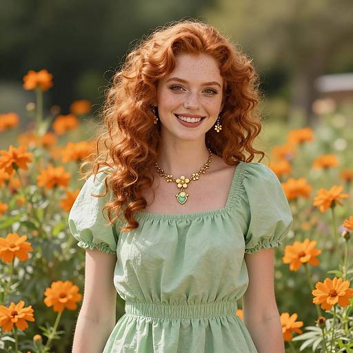 Cheerful Young Woman in a Floral Garden