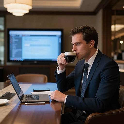 Confident Businessman in High-End Café