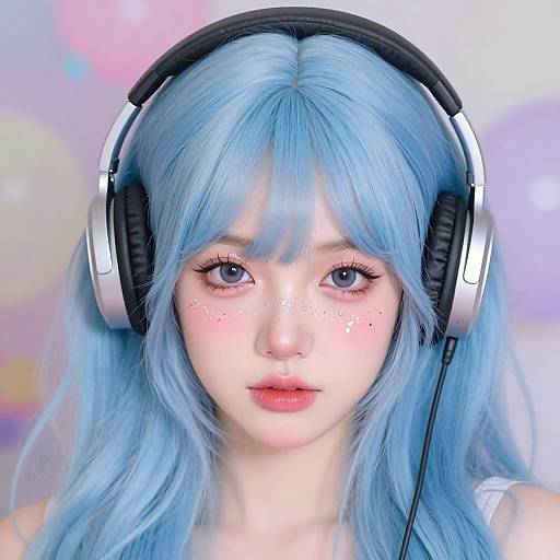 Egirl Selfie with Glitter and Headphones