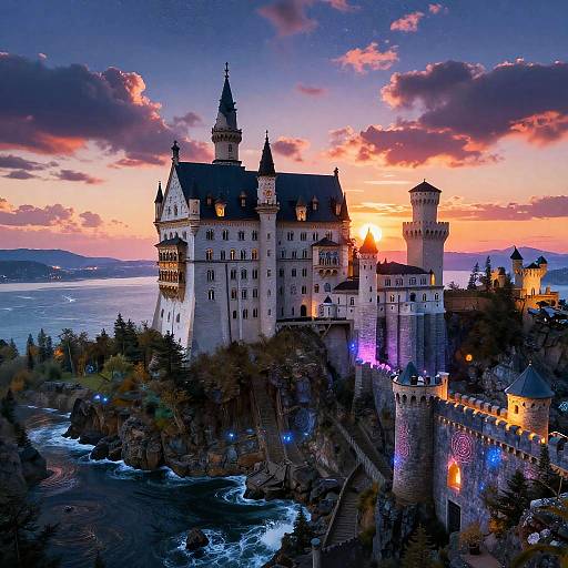 Fantasy Castle Cliffside at Sunset