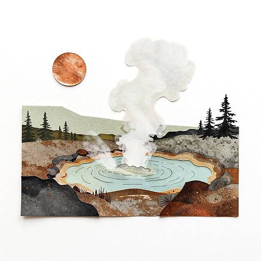 Icelandic Geothermal Paper Collage Art