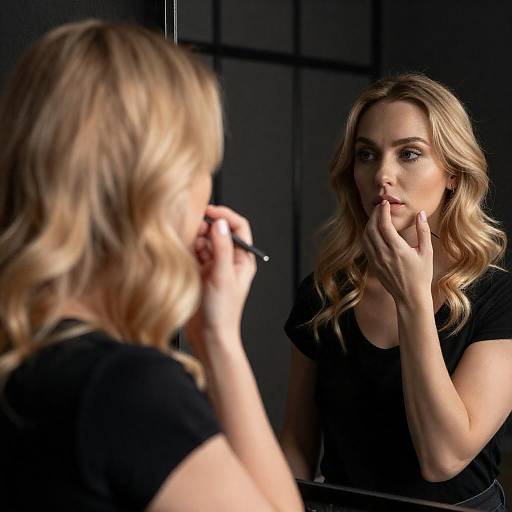 Blonde Woman Applying Makeup at Night