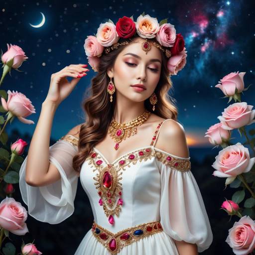 Fantasy Woman with Floral Crown and Jewelry