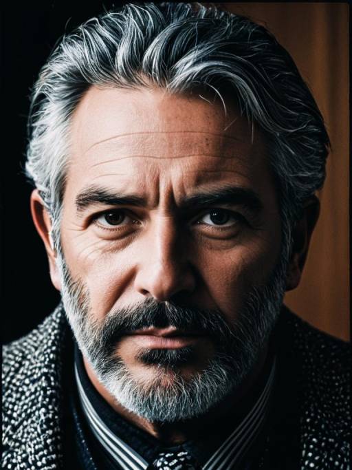 Close-up Portrait of Mature Man with Gray Hair and Beard