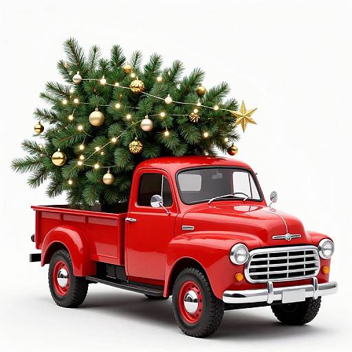 Vintage Red Truck With Christmas Tree