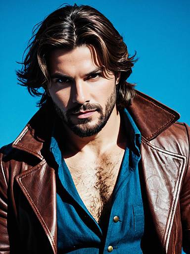 Man in Brown Leather Jacket and Blue Shirt