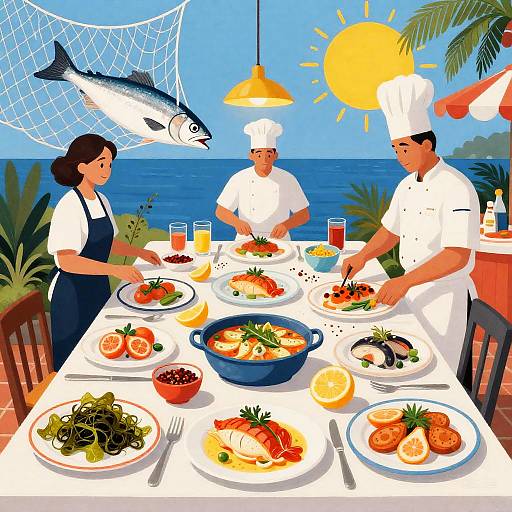Seaside Feast with Chefs Plating Fresh Seafood