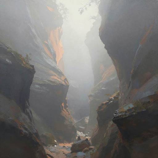 Ethereal Misty Sunlit Canyon Painting