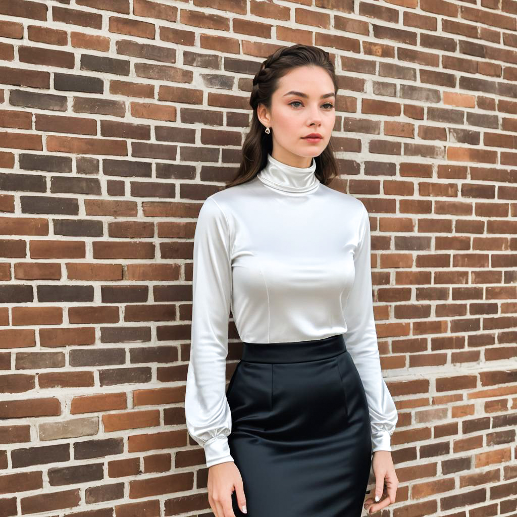 Elegant Woman in Satin Skirt and Turtleneck