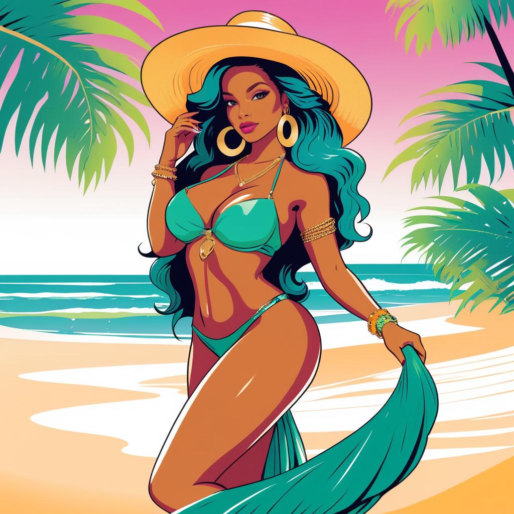 Stylish Hip-Hop Mermaid on Tropical Beach