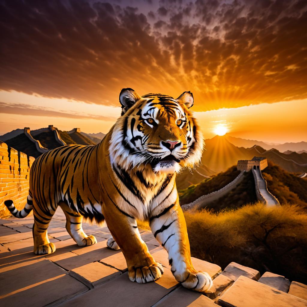 Majestic Tiger Against Great Wall Sunset