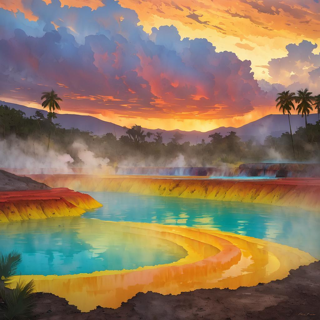 Vibrant Sulfur Springs in Tropical Light