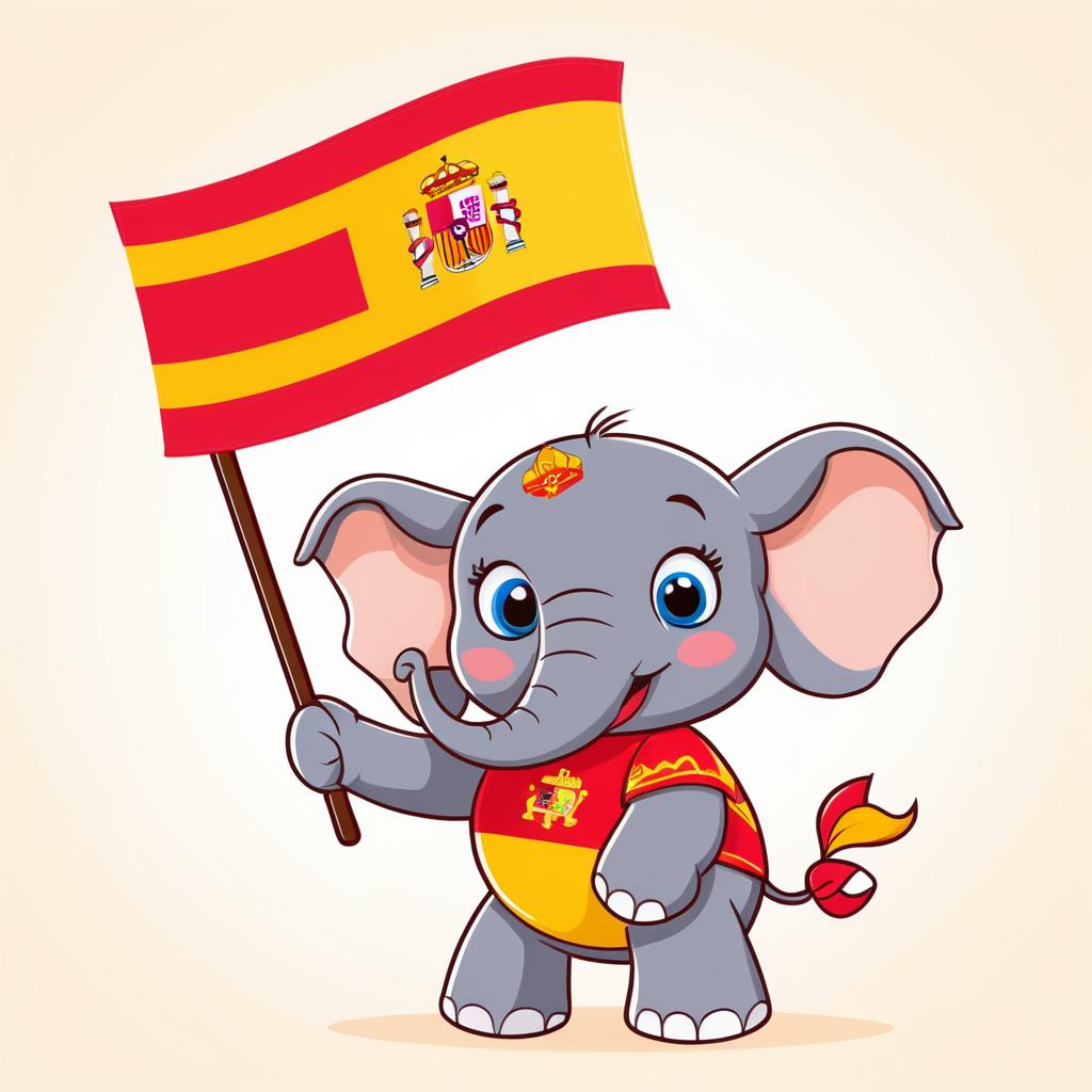 Playful Cartoon Elephant with Spanish Flag