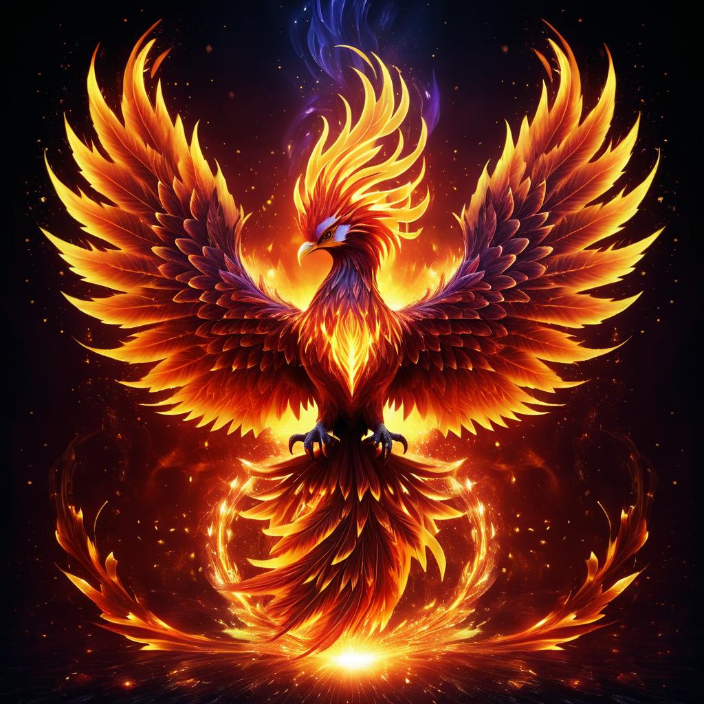 Mythical Phoenix Bursting with Flames