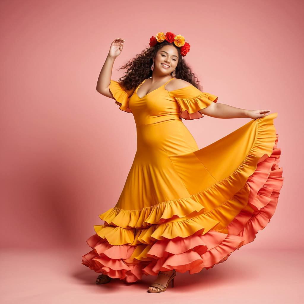 Joyful Teen in Colorful Flamenco Dress