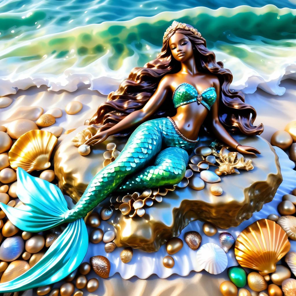 Impressionist Mermaid on Seashell Rock