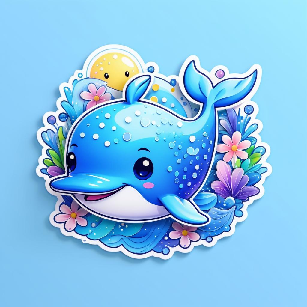 Whimsical Blue Whale Kawaii Sticker Design