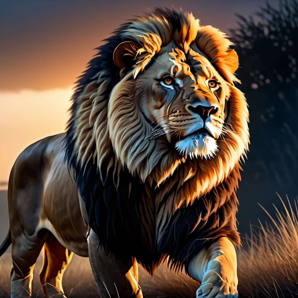 Dramatic Twilight Lion in Hyper-Realism