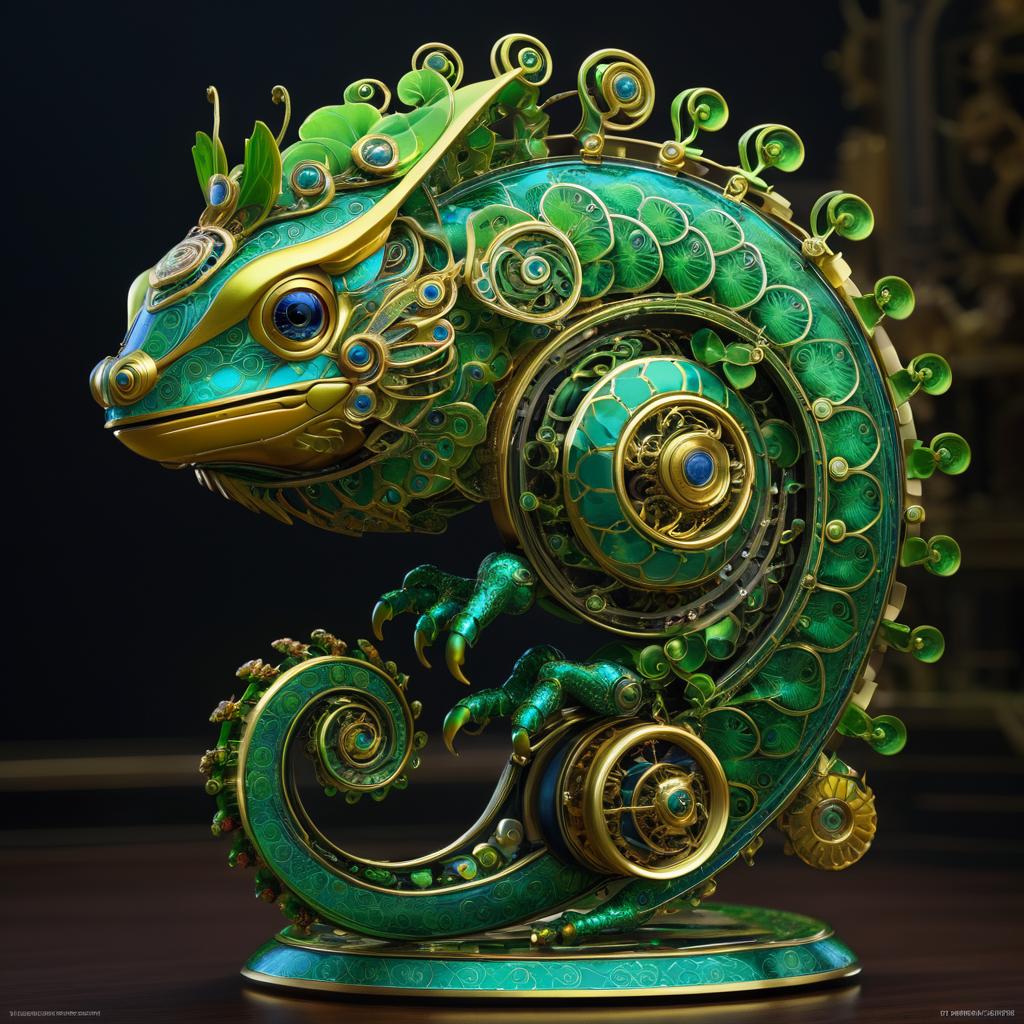 Ornate Mechanical Chameleon in Rich Detail