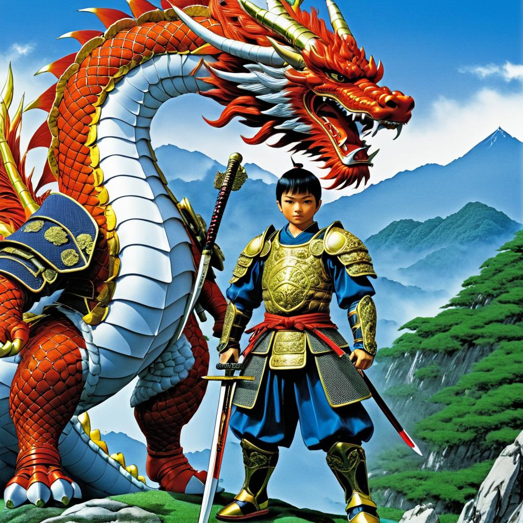 Young Warrior and Dragon Trading Card Art