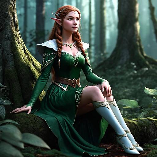 Elf Girl Sitting in Forest