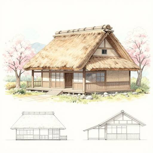 Hand-Drawn Japanese Rural Farmhouse Schematic