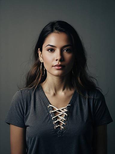 Casual Chic Woman with Lace-Up V-Neck Top