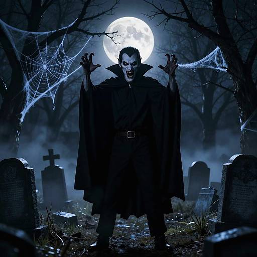 Menacing Vampire in Misty Graveyard
