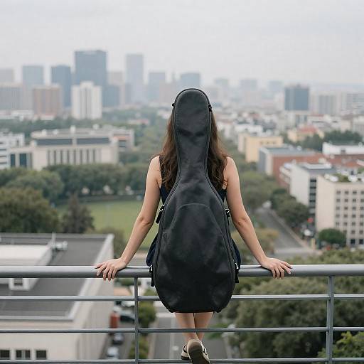 Serene Woman Overlooking Urban Cityscape