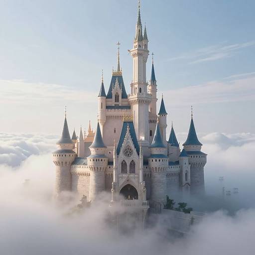 Ethereal Floating Castle Above Clouds