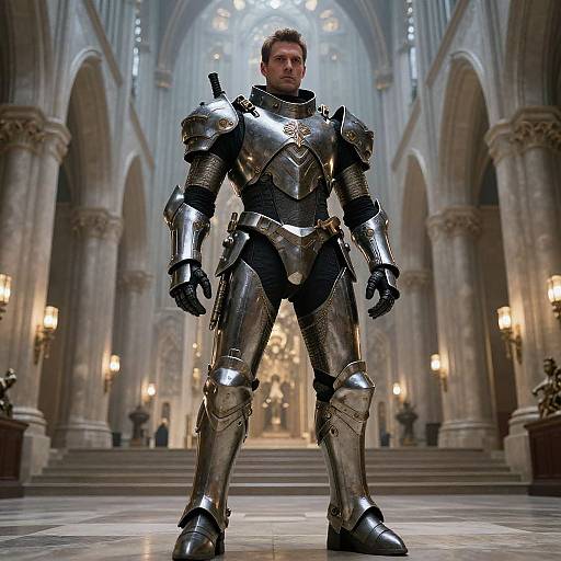 Futuristic Cyber-Knight in Underground Cathedral