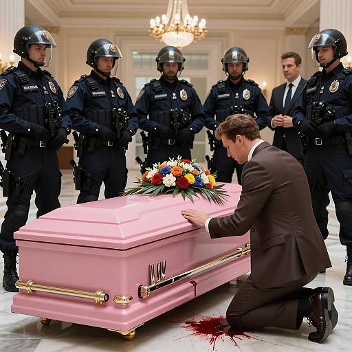 Dramatic Scene with Casket and Police