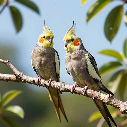 Graceful Cockatiels in Tropical Sunlight