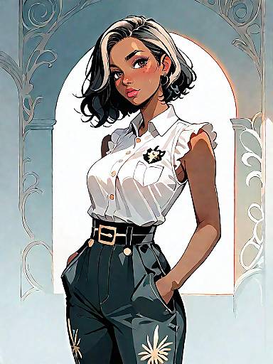 Confident Woman in Stylish White and Black Outfit