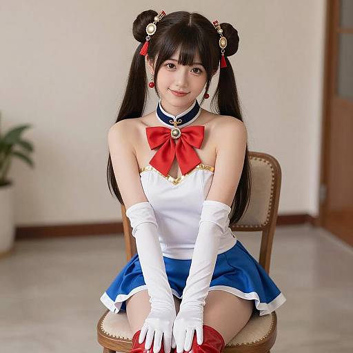 Elegant Girl with Double Buns Indoors