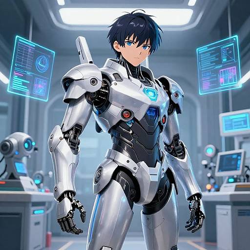 Sleek Anime Power Armor in Lab