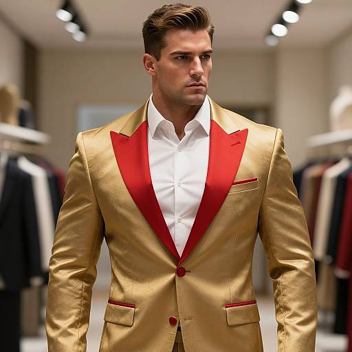 Muscular Male Mannequin in Gold Suit
