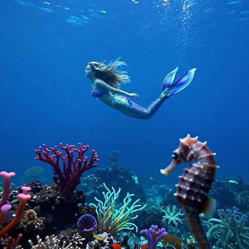 Enchanted Mermaid in Bioluminescent Ocean