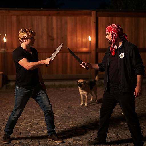 Nighttime Knife Duel in Courtyard