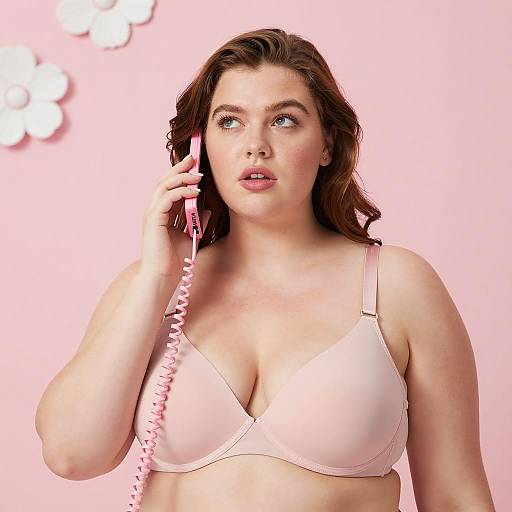 Plus-Sized Woman with Pink Phone Portrait