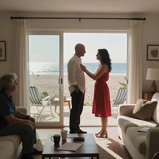 Silhouetted Couple in a Beachside Living Room