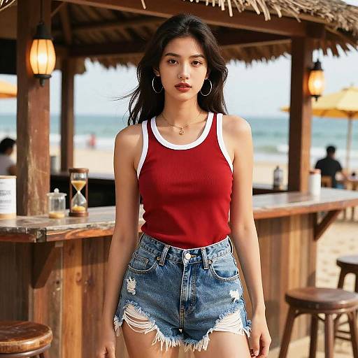 Hourglass Woman at Beach Bar