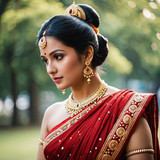 Elegant Woman in Traditional Red Sari