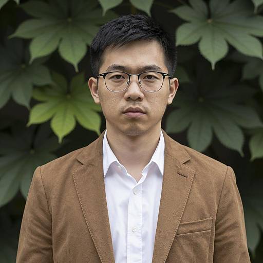 Serious Asian Man in Brown Blazer Outdoors