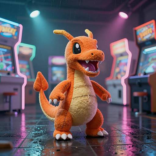 Chibi Fire-Drake Plush in Neon Arcade